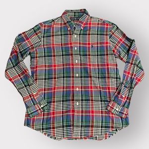 Vintage Ralph Lauren CUSTOM FIT Plaid Button Up Shirt | Red Green Navy | Large